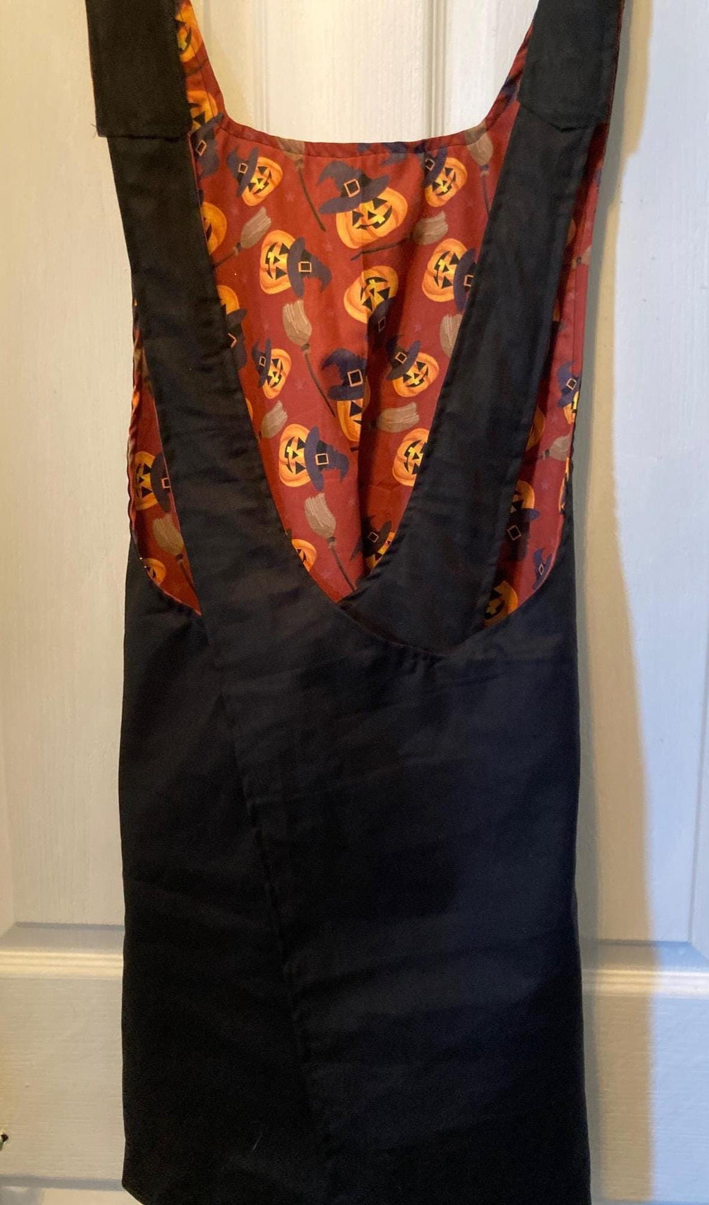 Halloween Pumpkin Which with broom Reversible Cross Back Apron