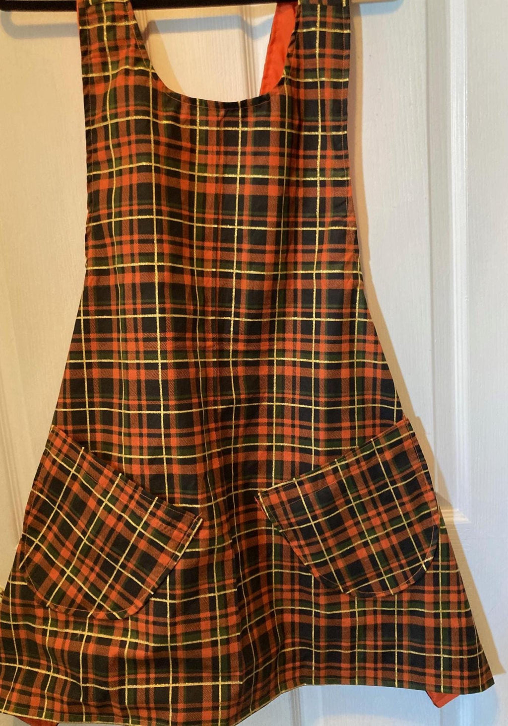 Harvest Brown and Orange Plaid Reversible Cross Back Apron