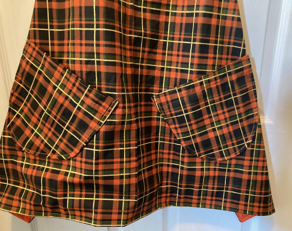 Harvest Brown and Orange Plaid Reversible Cross Back Apron
