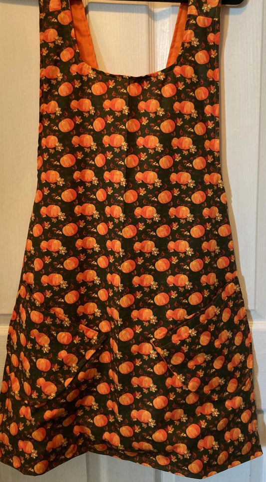 Pumpkins on Black Reversible Cross Back Apron