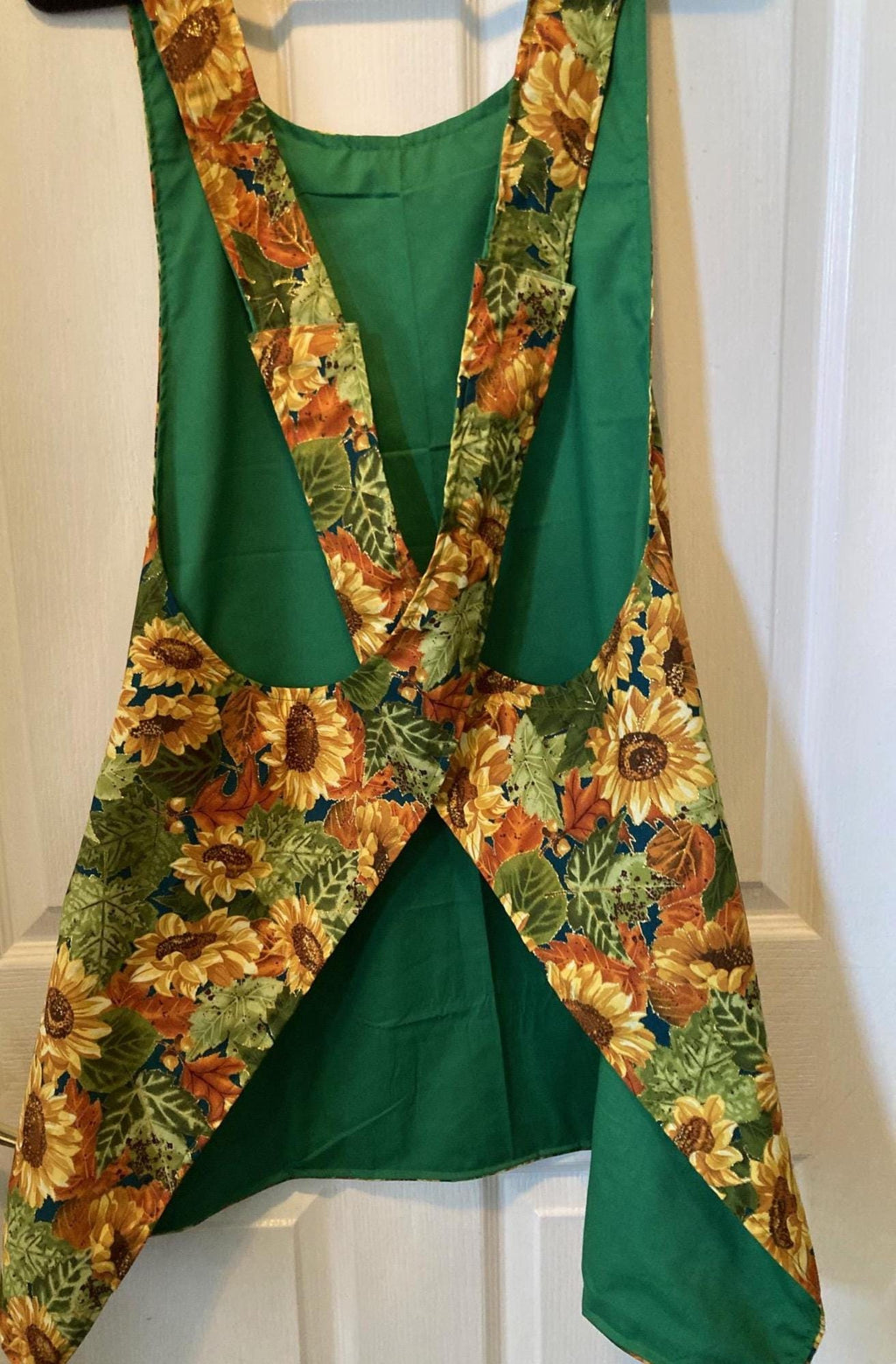 Elegant Green or Red Background with Sunflowers Reversible Cross Back Apron