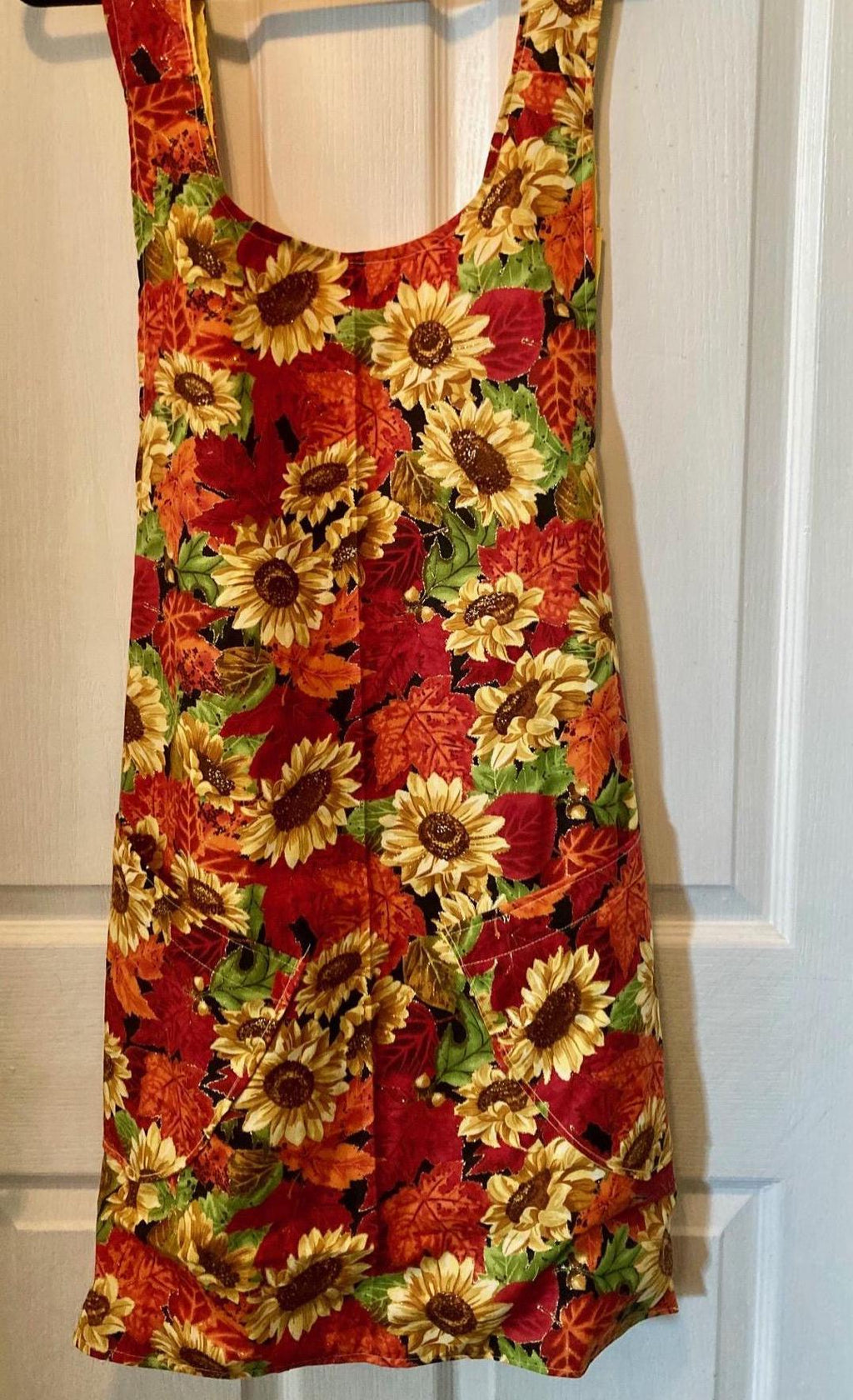 Elegant Green or Red Background with Sunflowers Reversible Cross Back Apron