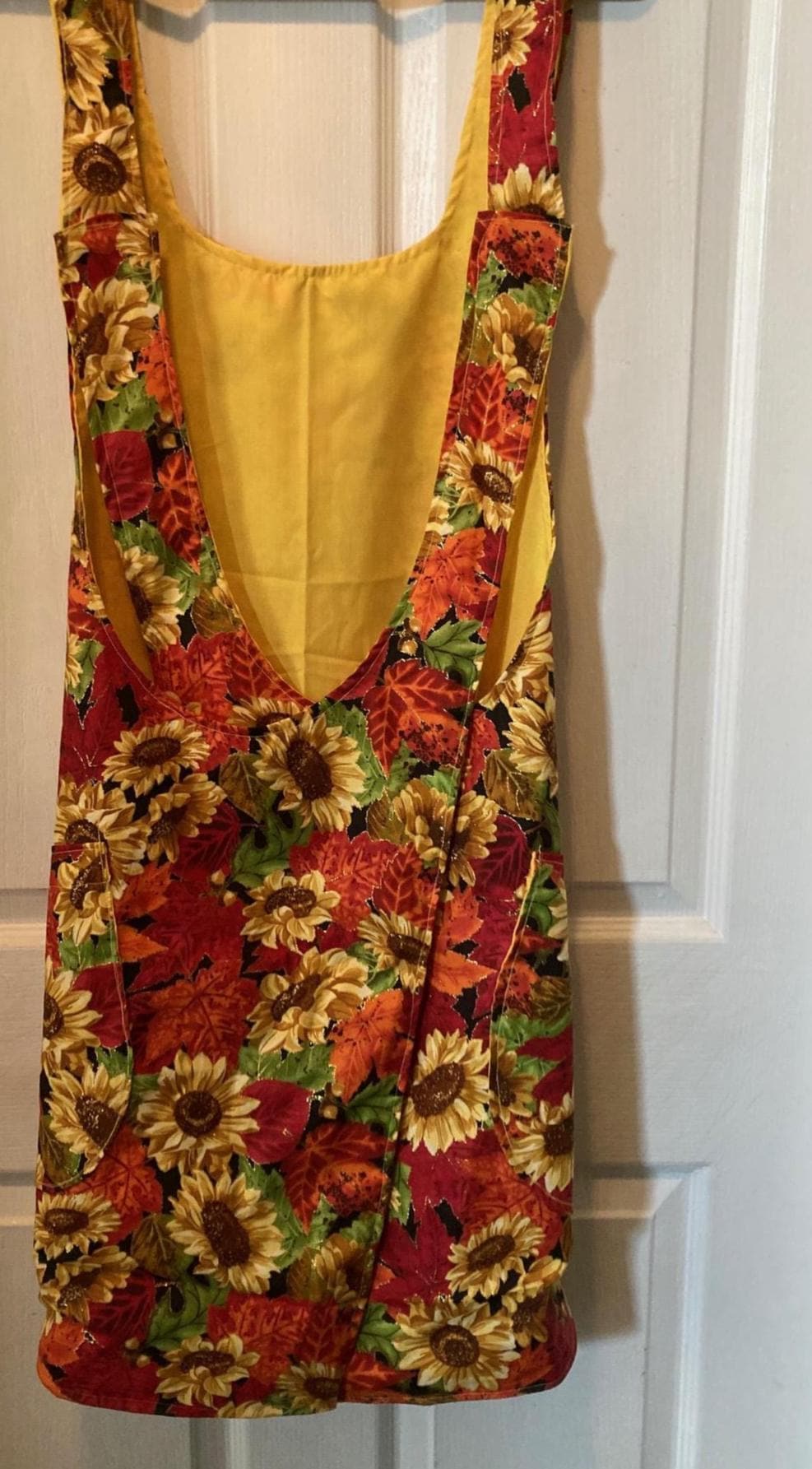 Handmade Elegant Green or Red Background with Sunflowers Reversible Cross Back Apron