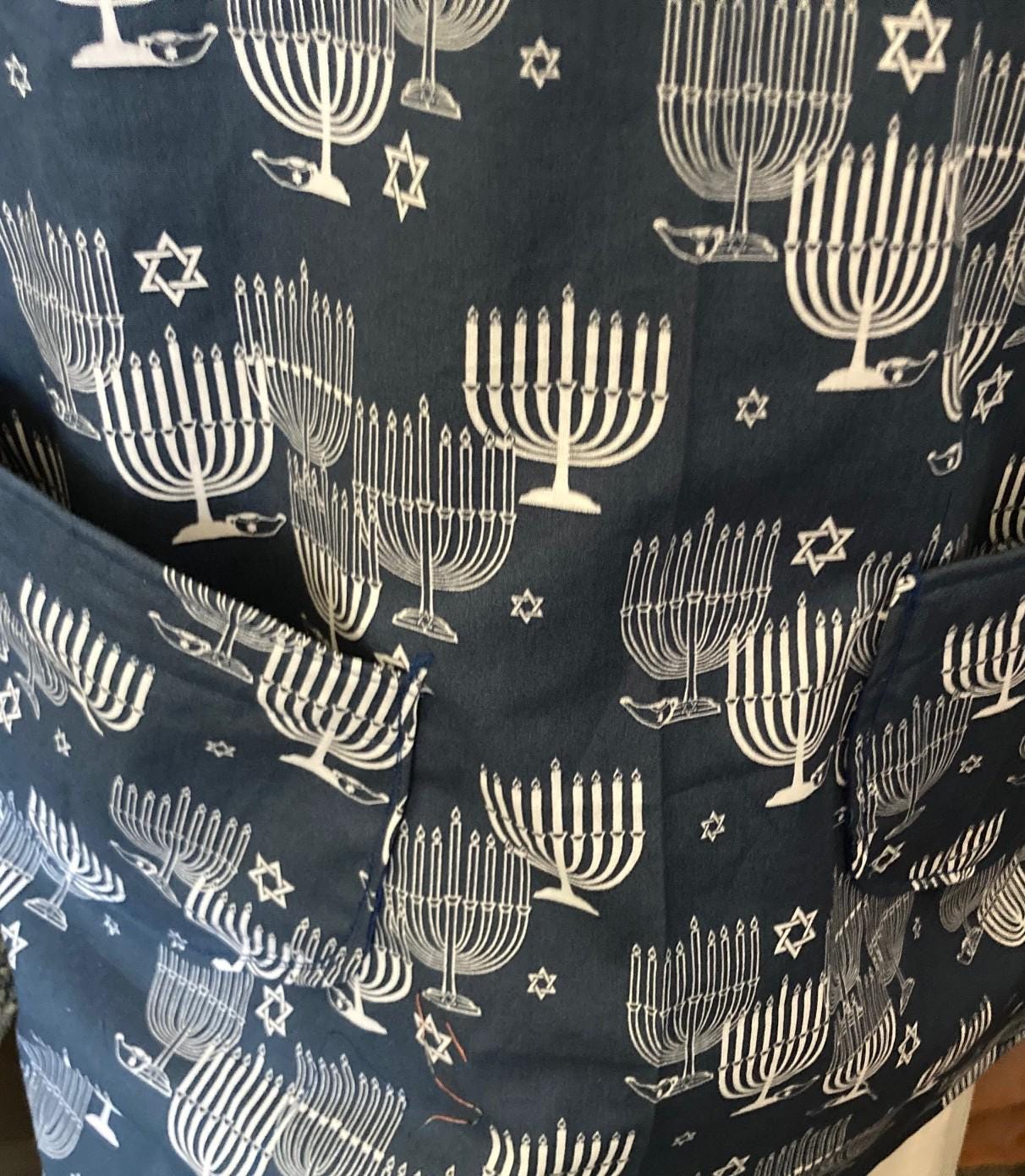 HANUKKAH MENORAHS on Reversible Cross Back Aprons Blue and White