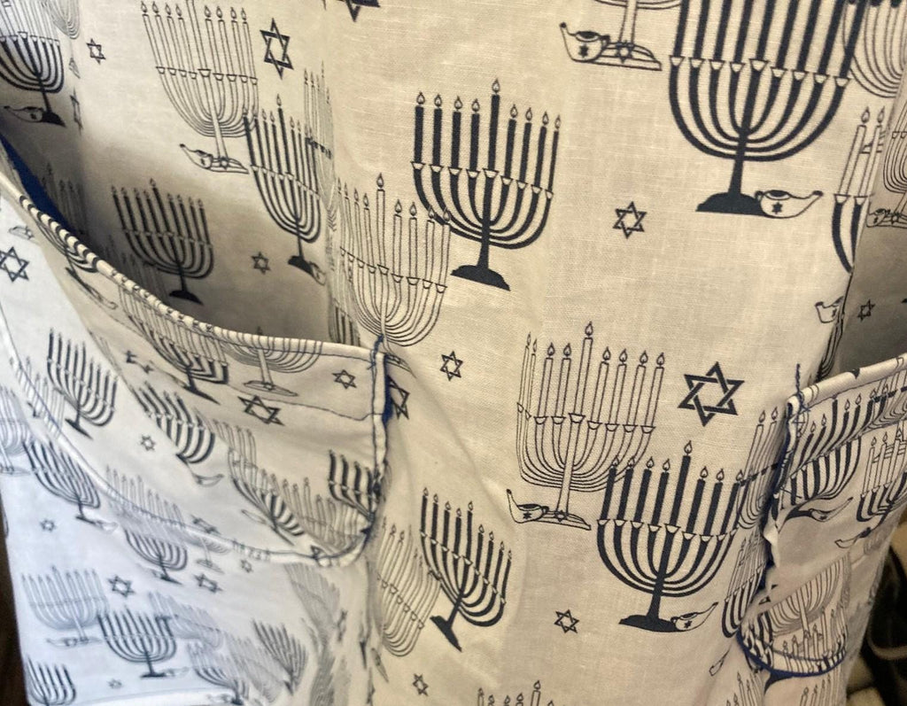 HANUKKAH MENORAHS on Reversible Cross Back Aprons Blue and White