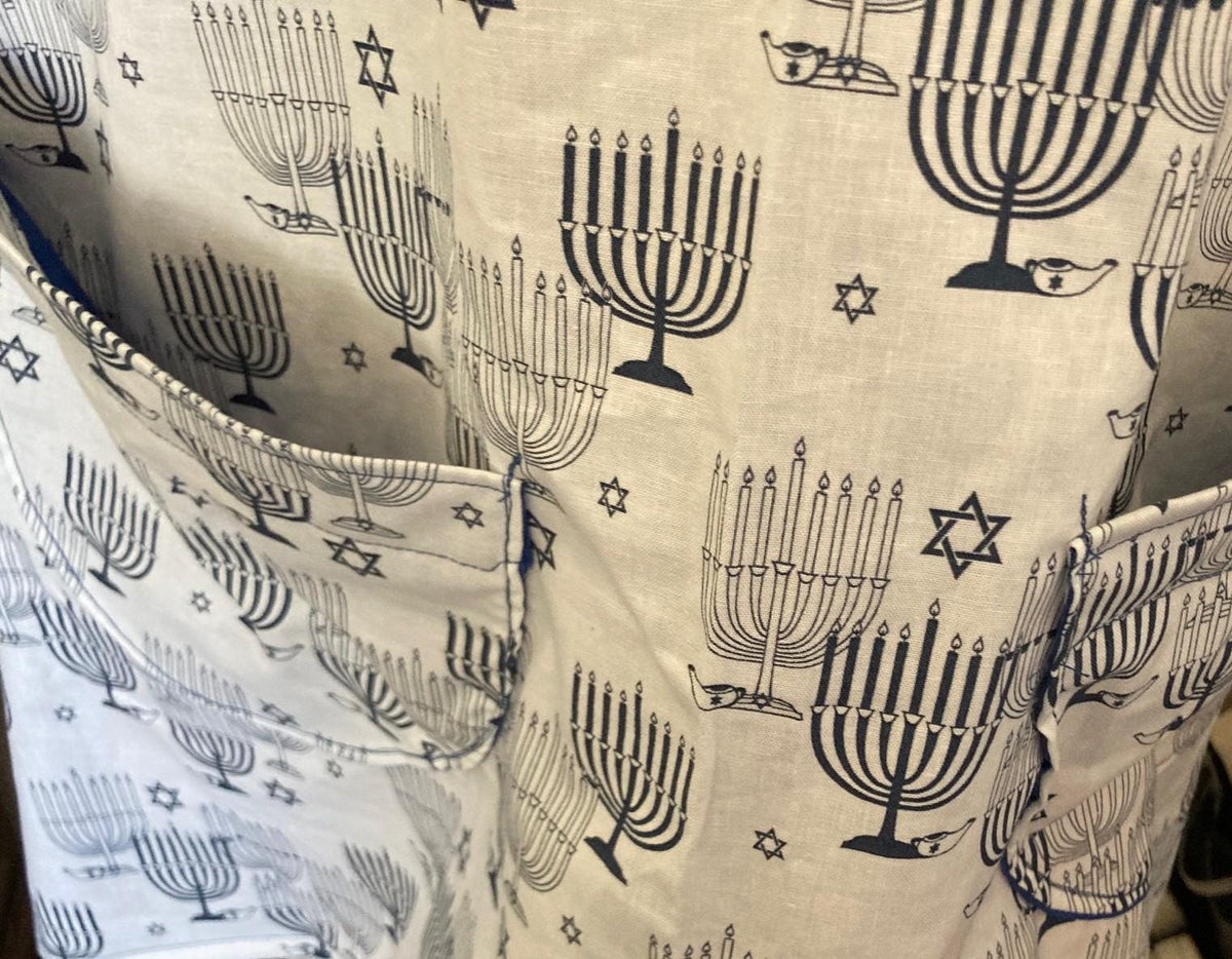 HANUKKAH MENORAHS on Reversible Cross Back Aprons Blue and White