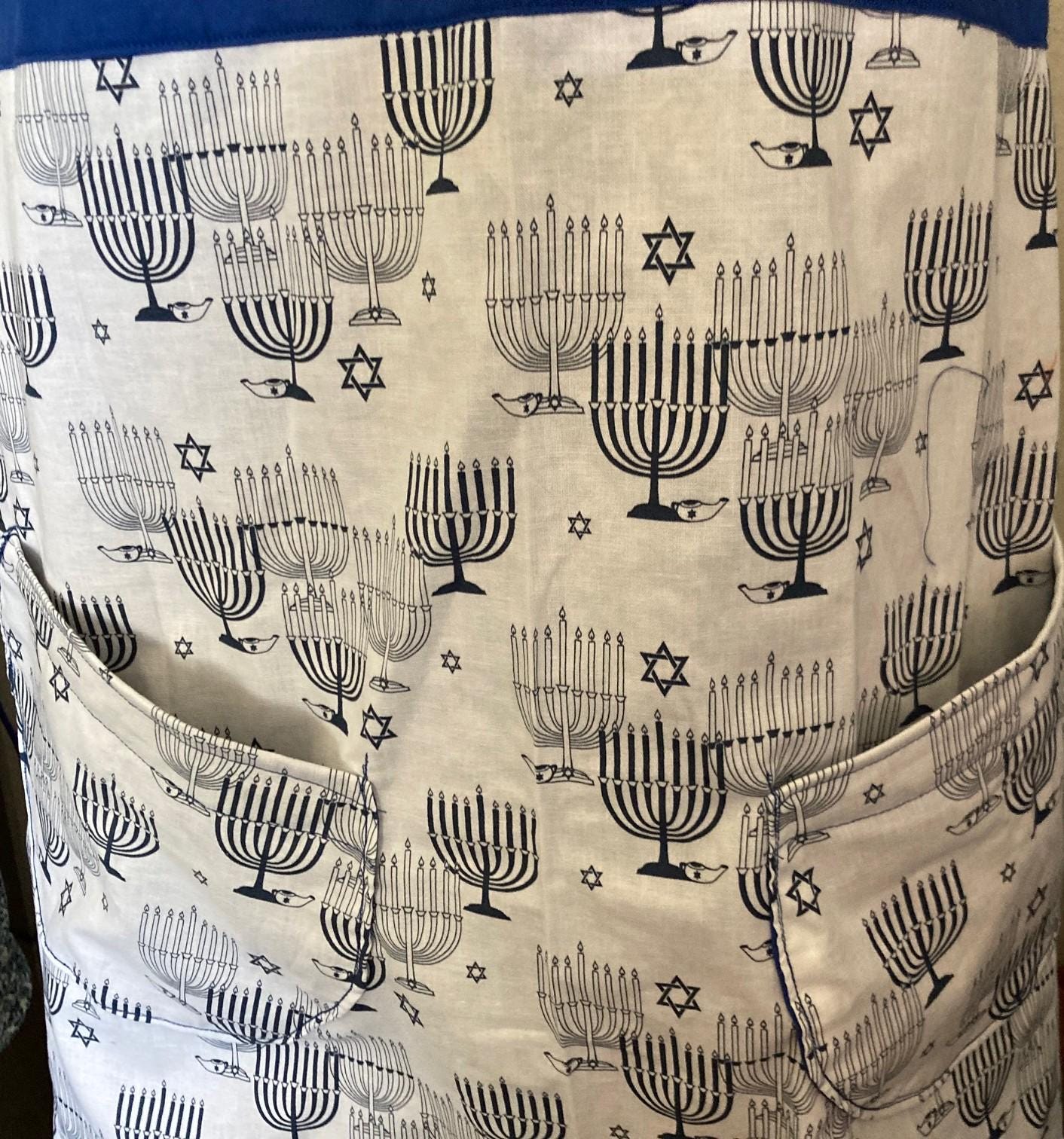 HANUKKAH MENORAHS on Reversible Cross Back Aprons Blue and White