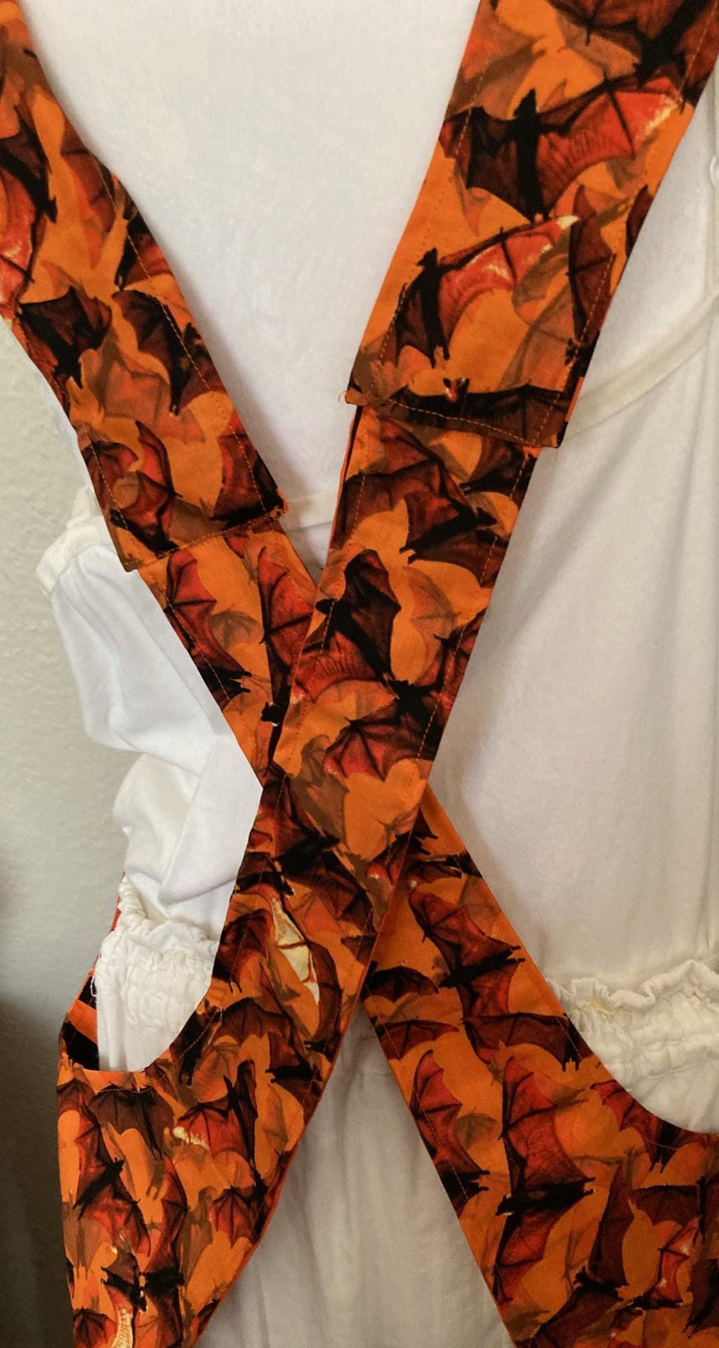 Flying Bats Halloween Apron: Reversible Cross Back Orange Sky Design