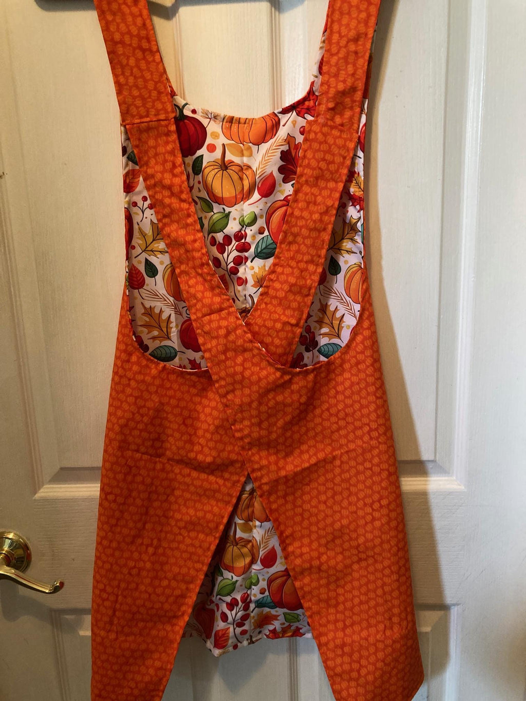 Harvest Pumpkins and Leaves Reversible Cross Back Apron