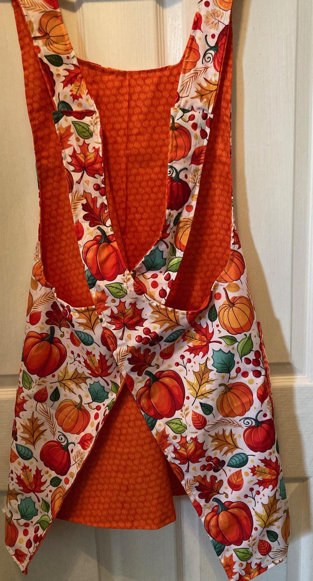 Harvest Pumpkins and Leaves Reversible Cross Back Apron