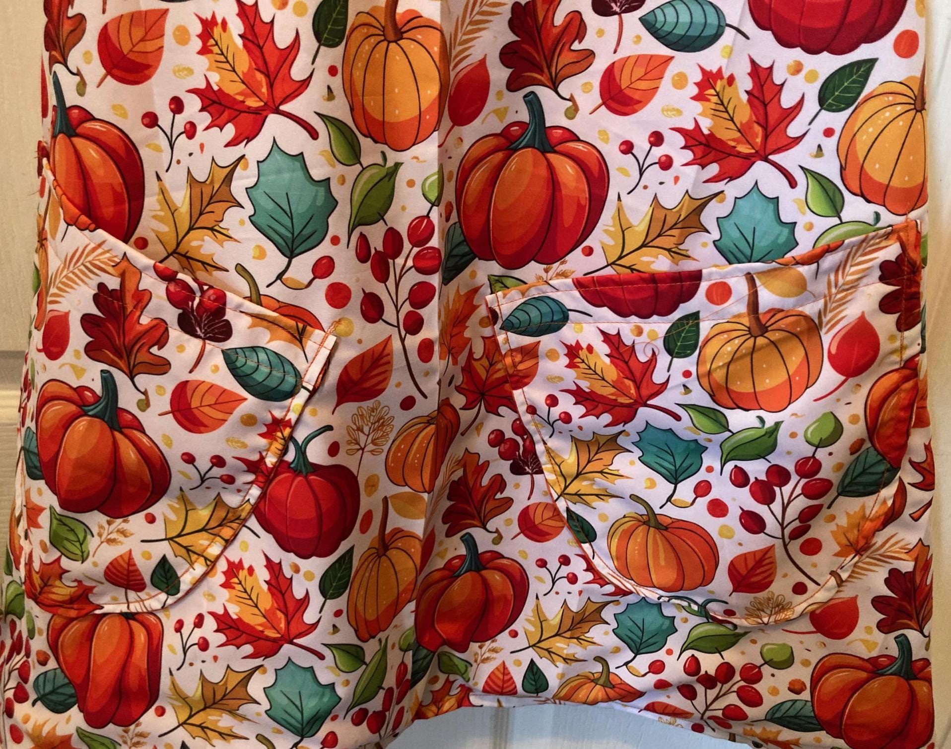 Harvest Pumpkins and Leaves Reversible Cross Back Apron