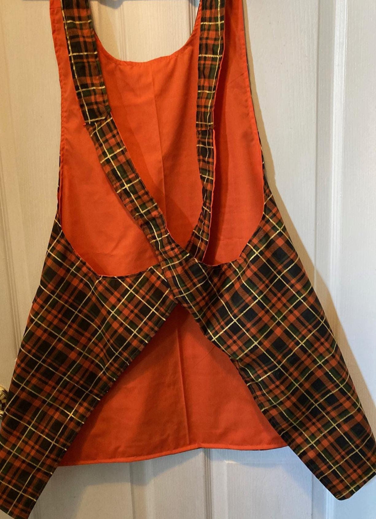 Harvest Brown and Orange Plaid Reversible Cross Back Apron