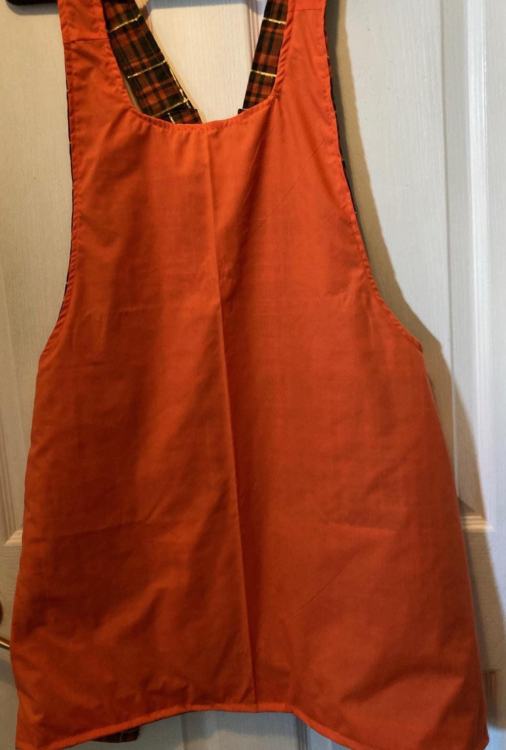 Harvest Brown and Orange Plaid Reversible Cross Back Apron