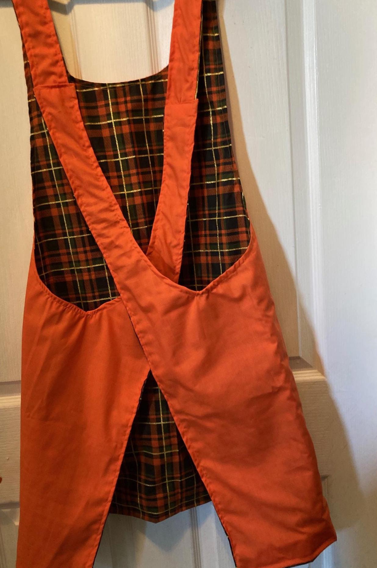 Harvest Brown and Orange Plaid Reversible Cross Back Apron