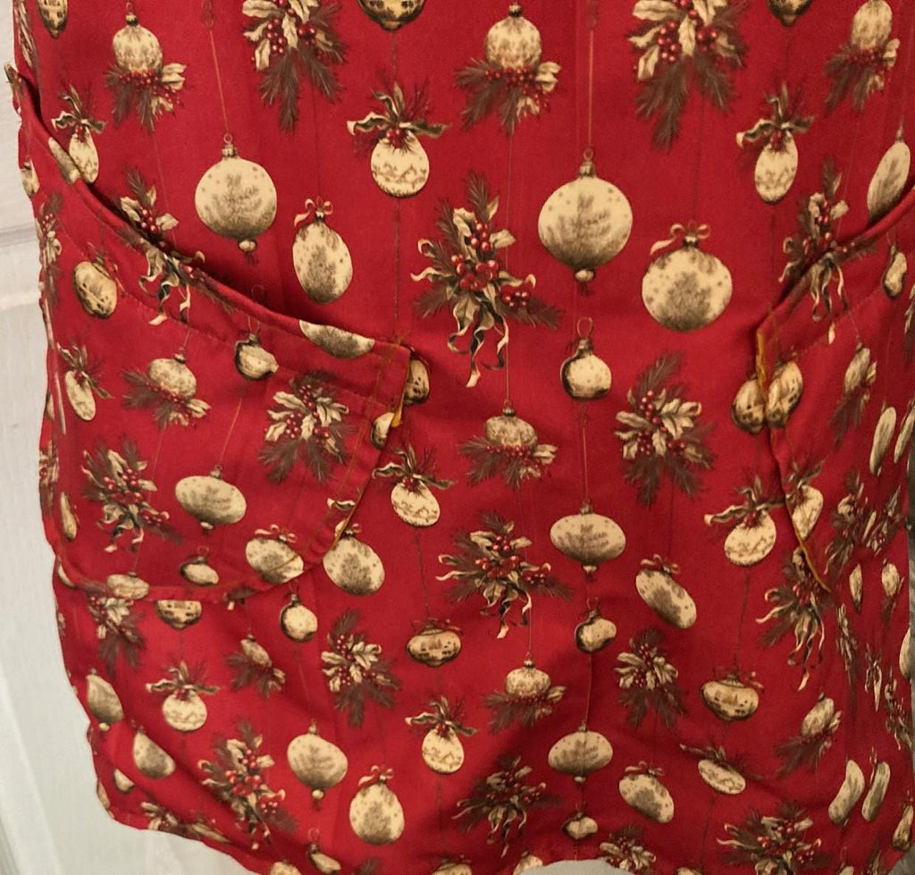 Delicate Christmas Gold Ornaments on Reversible Cross Back Aprons