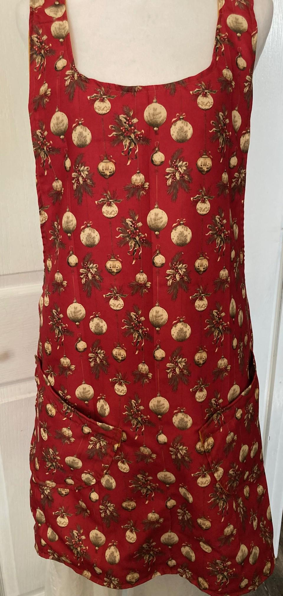 Delicate Christmas Gold Ornaments on Reversible Cross Back Aprons