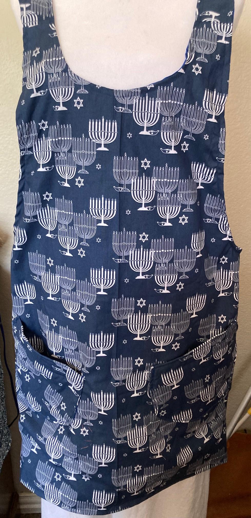 HANUKKAH MENORAHS on Reversible Cross Back Aprons Blue and White