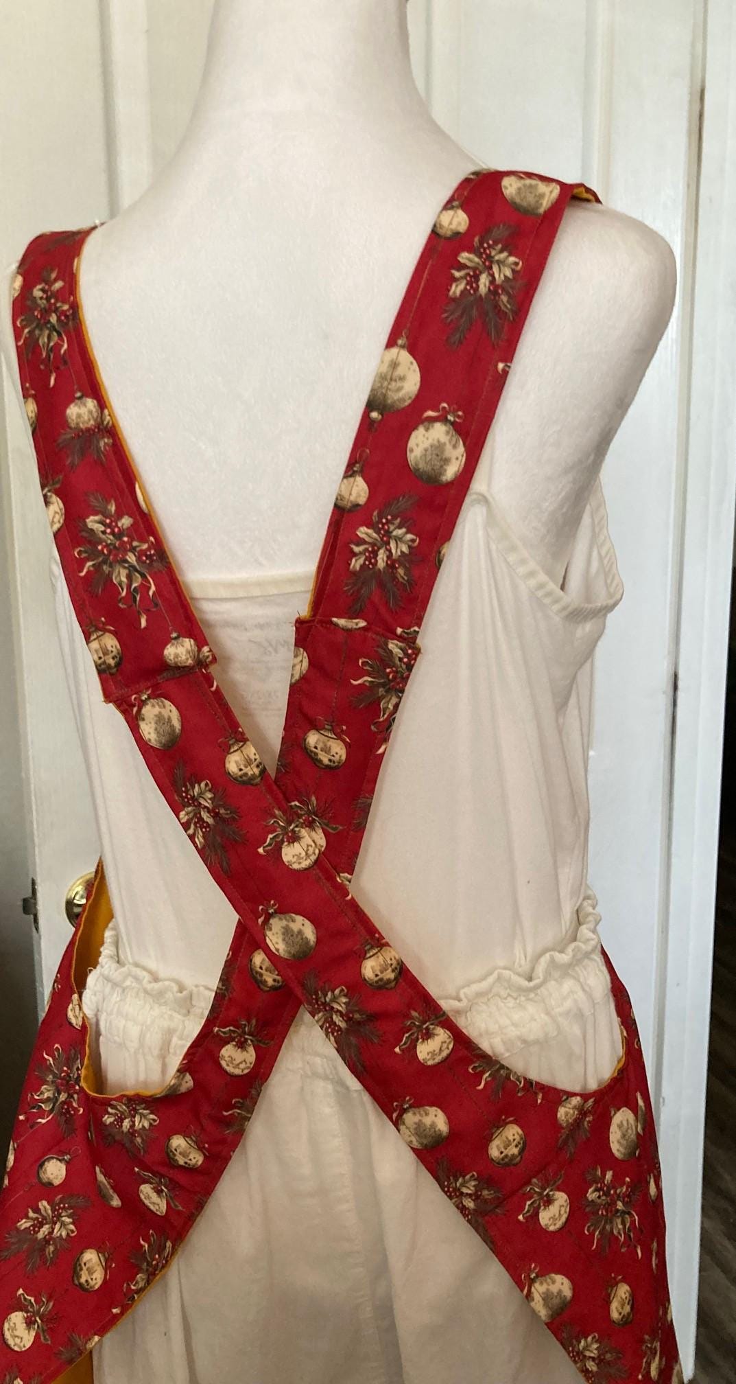 Delicate Christmas Gold Ornaments on Reversible Cross Back Aprons