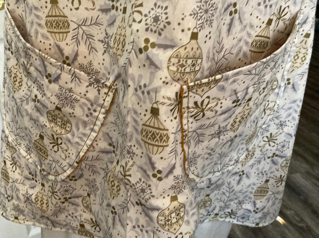 Delicate Christmas Gold Ornaments on Reversible Cross Back Aprons