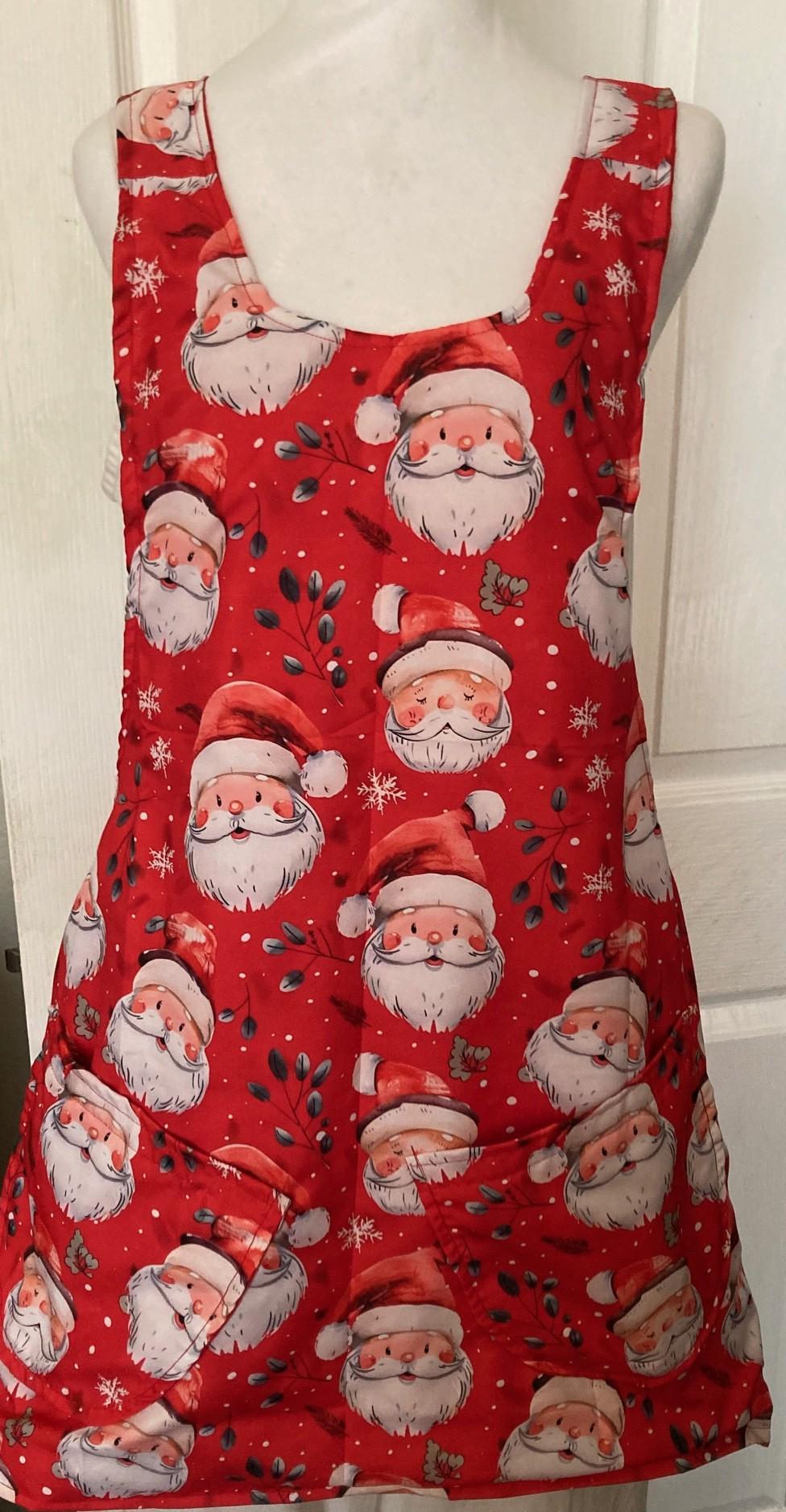 Santa Claus handmade reversible cross back apron, Christmas baking, gift for Mom,