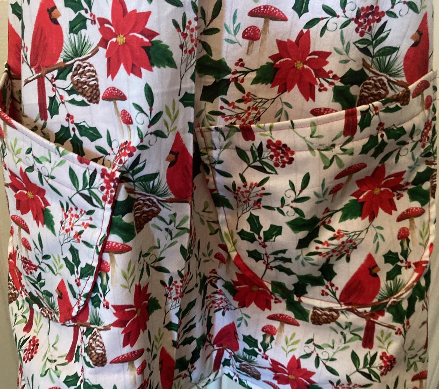 Red Christmas Cardinals, Handmade reversible Cross Back Apron,