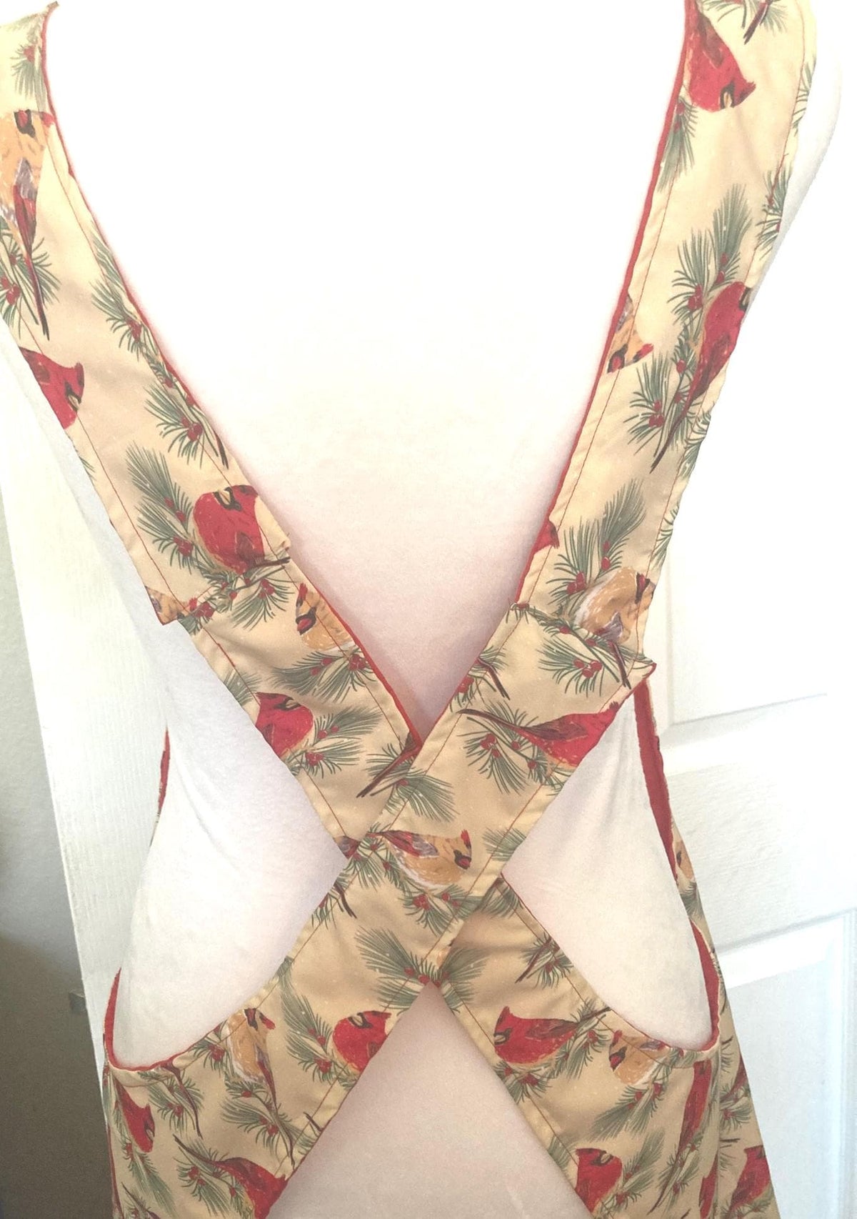 Yellow and Red Cardinals Christmas Apron, handmade reversible Cross Back, Gift for Mom,