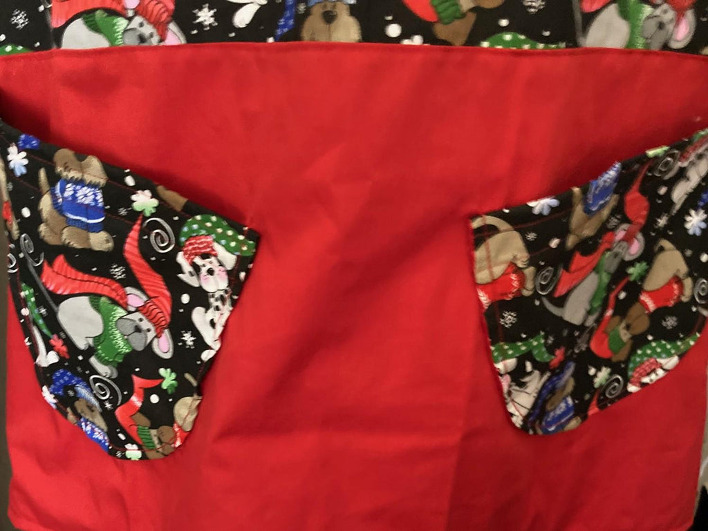 Winter Dogs Christmas Apron, handmade reversible cross back style, gift for dog lover