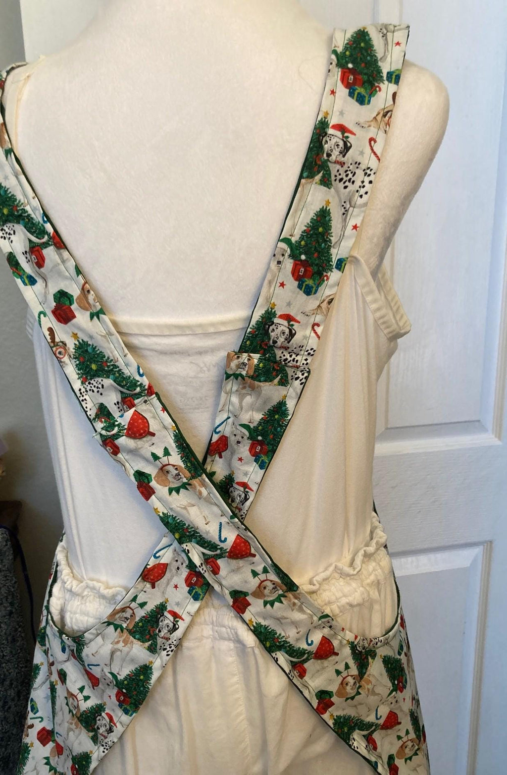 A Doggie's Christmas, handmade reversible cross back Apron, Dog Lover's Dream