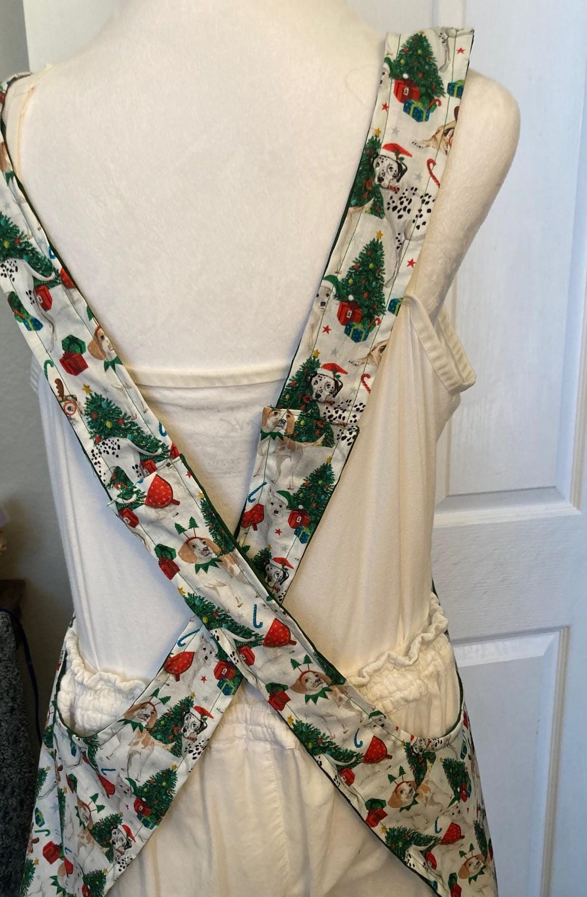 A Doggie's Christmas, handmade reversible cross back Apron, Dog Lover's Dream
