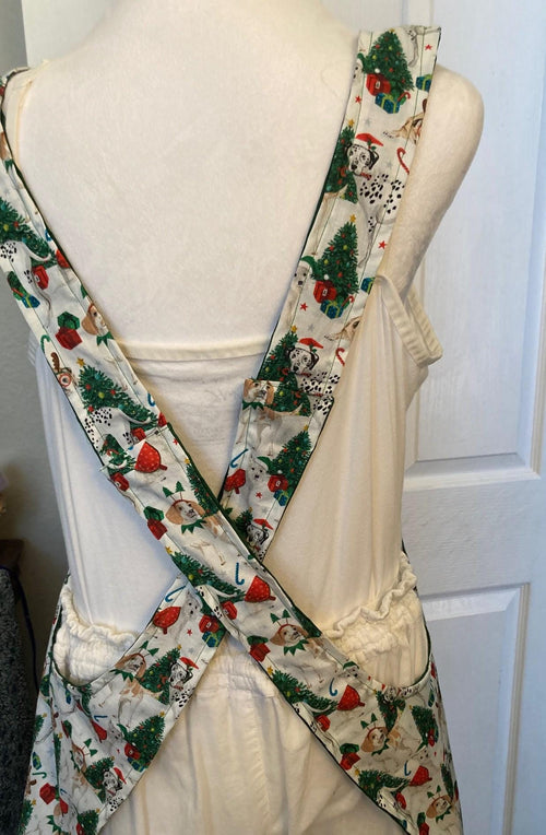 A Doggie's Christmas, handmade reversible cross back Apron, Dog Lover's Dream