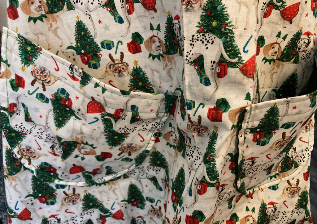 A Doggie's Christmas, handmade reversible cross back Apron, Dog Lover's Dream