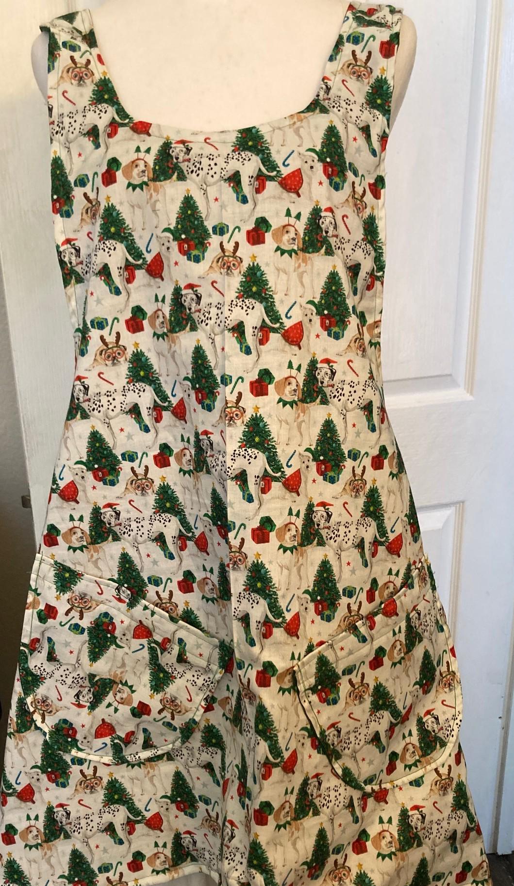 A Doggie's Christmas, handmade reversible cross back Apron, Dog Lover's Dream