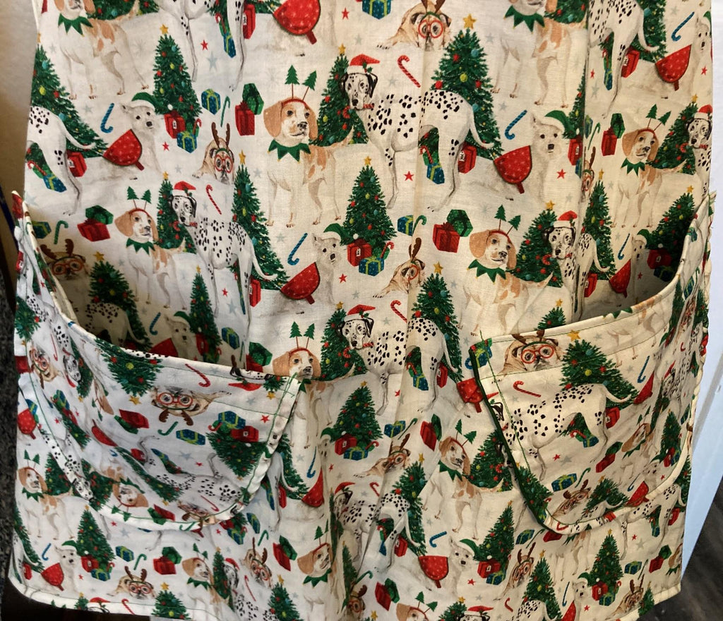 A Doggie's Christmas, handmade reversible cross back Apron, Dog Lover's Dream