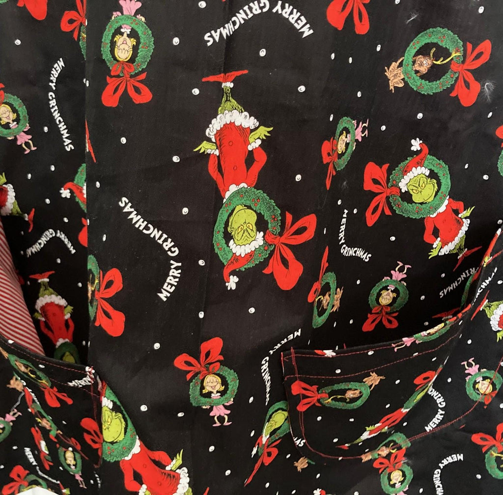 Merry Grinchmas handmade apron, Christmas reversible cross back, Grinch and friends