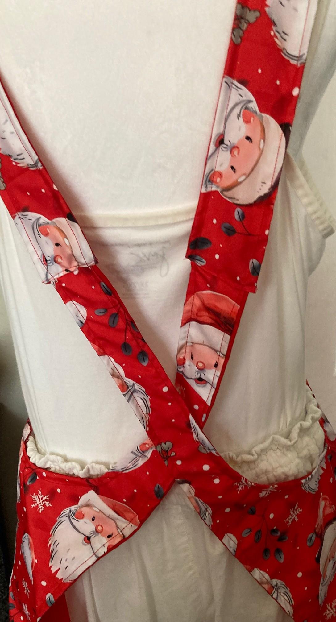 Santa Claus handmade reversible cross back apron, Christmas baking, gift for Mom,