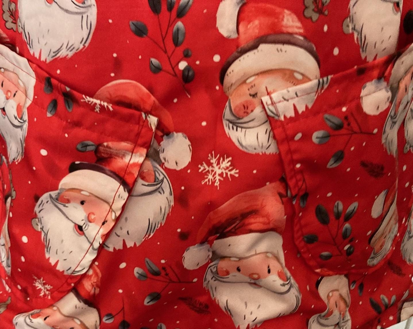 Santa Claus handmade reversible cross back apron, Christmas baking, gift for Mom,