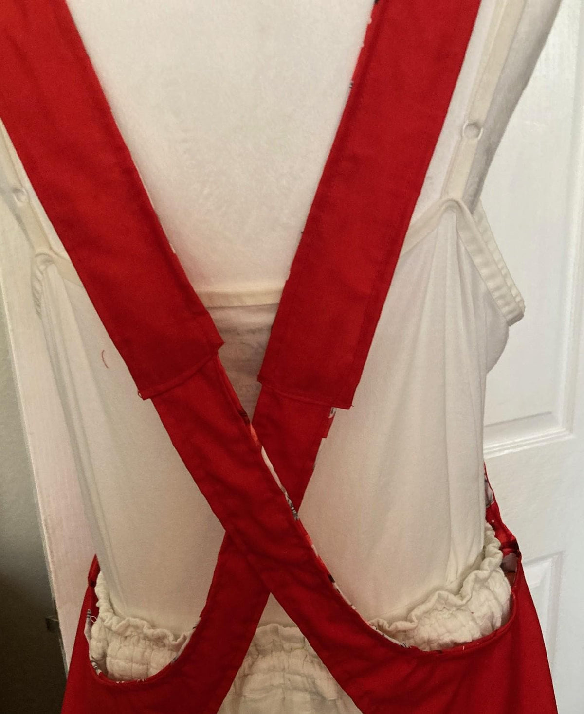 Santa Claus handmade reversible cross back apron, Christmas baking, gift for Mom,