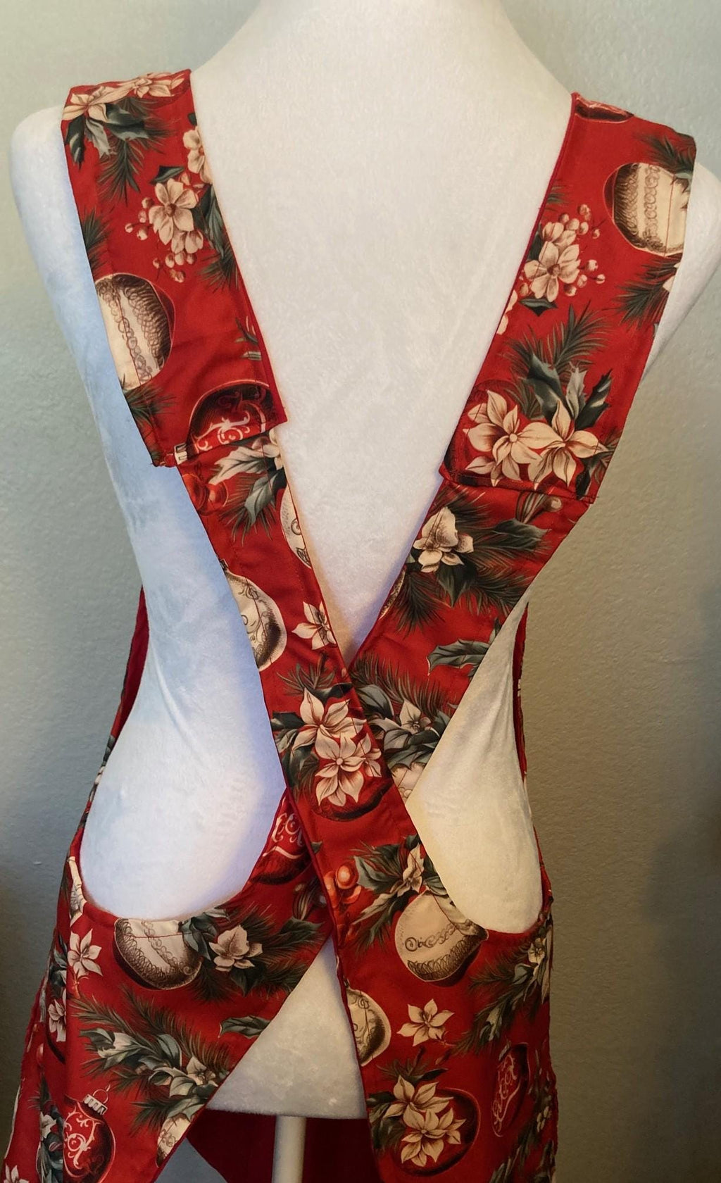 Christmas Ornaments, Handmade reversible Cross Back Apron, Lightweight polyester, gift for Mom