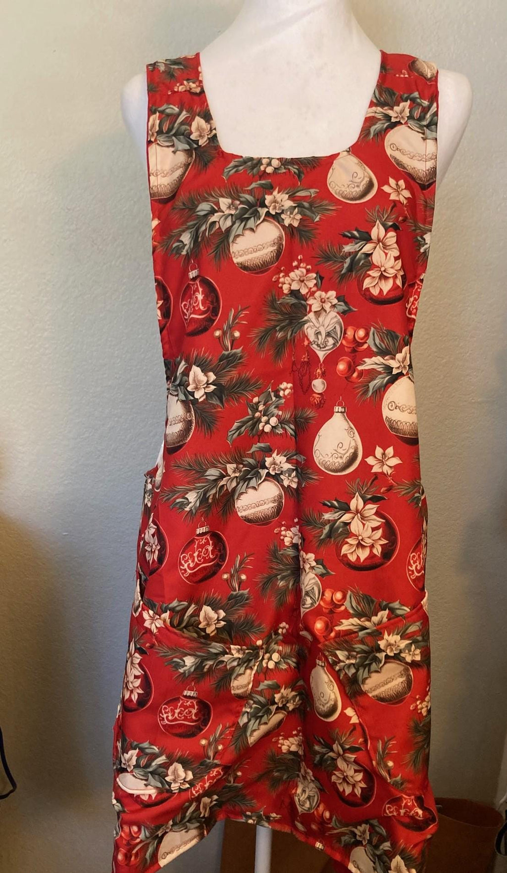 Christmas Ornaments, Handmade reversible Cross Back Apron, Lightweight polyester, gift for Mom