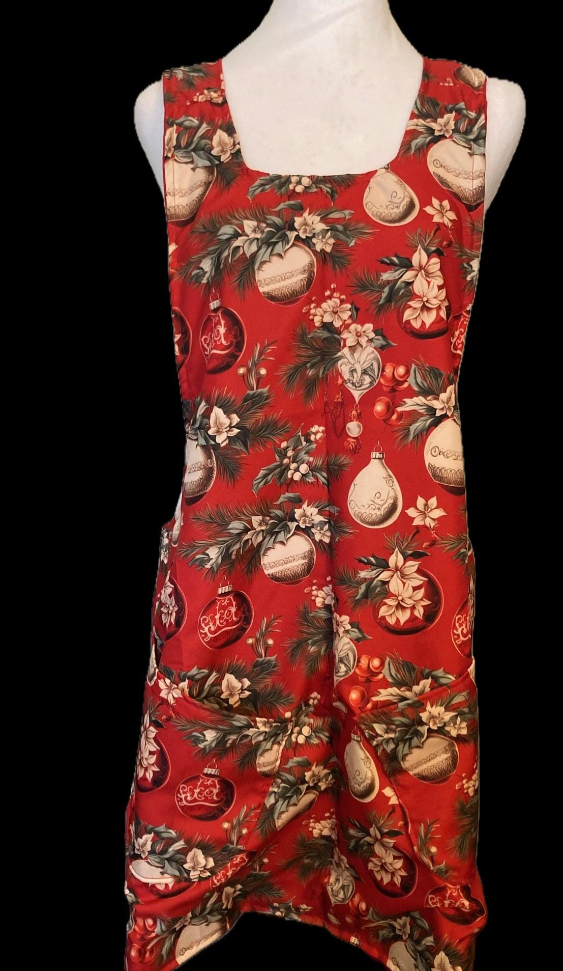Christmas Ornaments, Handmade reversible Cross Back Apron, Lightweight polyester, gift for Mom