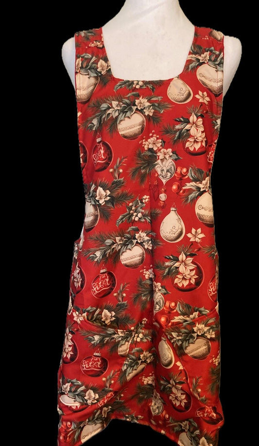 Christmas Ornaments, Handmade reversible Cross Back Apron, Lightweight polyester, gift for Mom