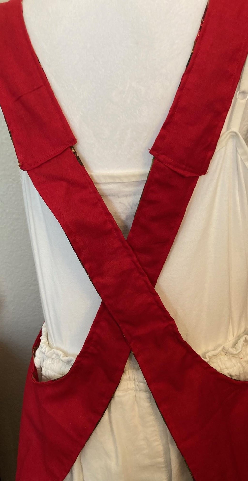 Handmade Holly Bells Christmas Apron, Glitter Reversible Cross Back, Gift for Mom