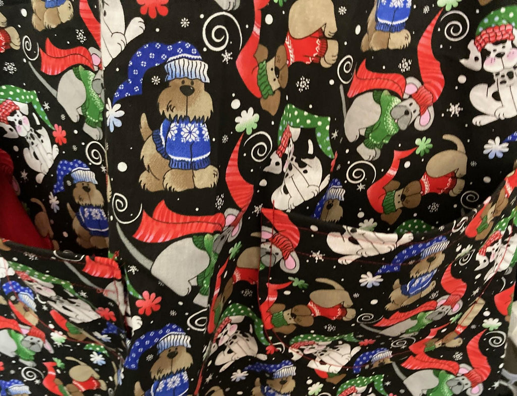 Winter Dogs Christmas Apron, handmade reversible cross back style, gift for dog lover