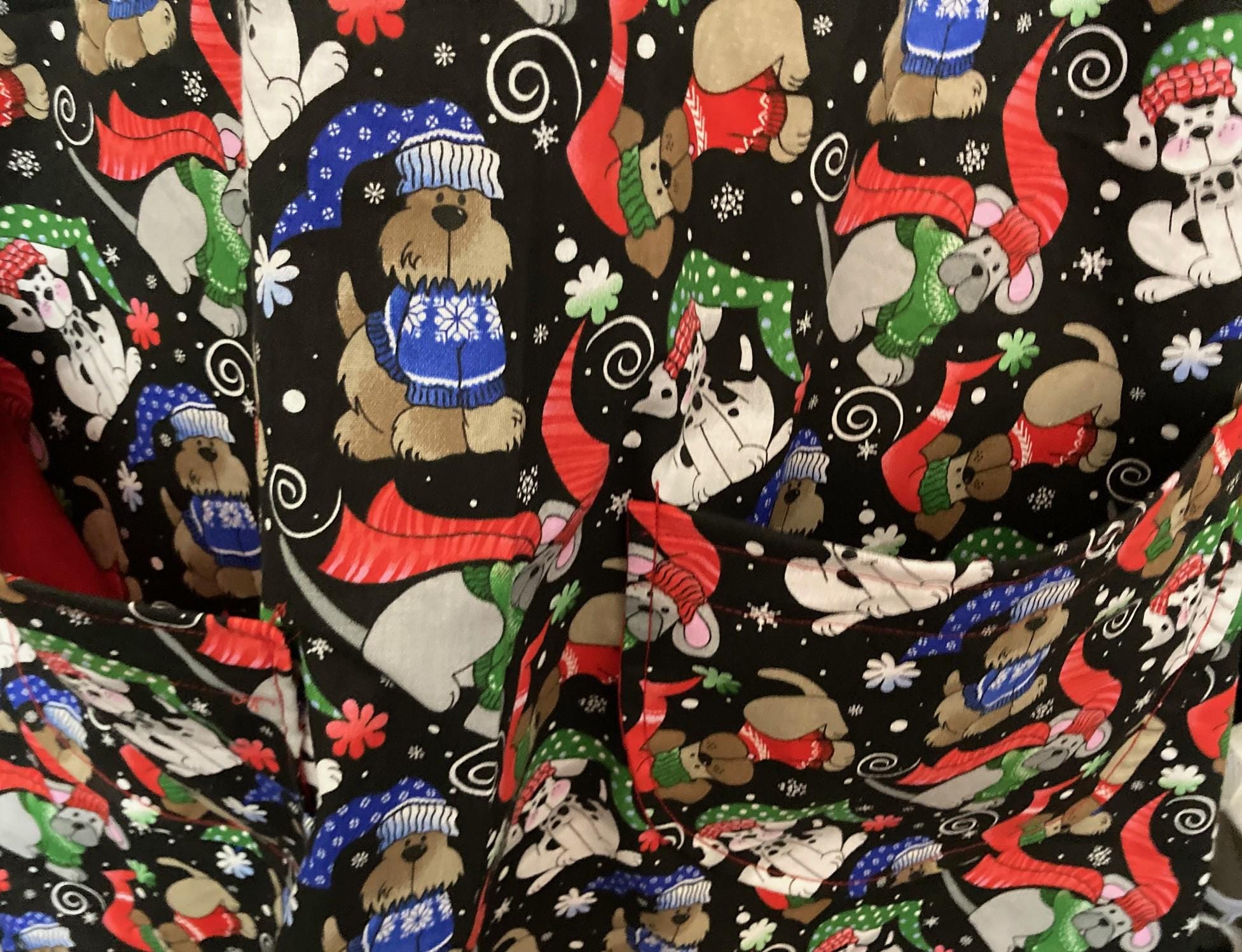 Winter Dogs Christmas Apron, handmade reversible cross back style, gift for dog lover