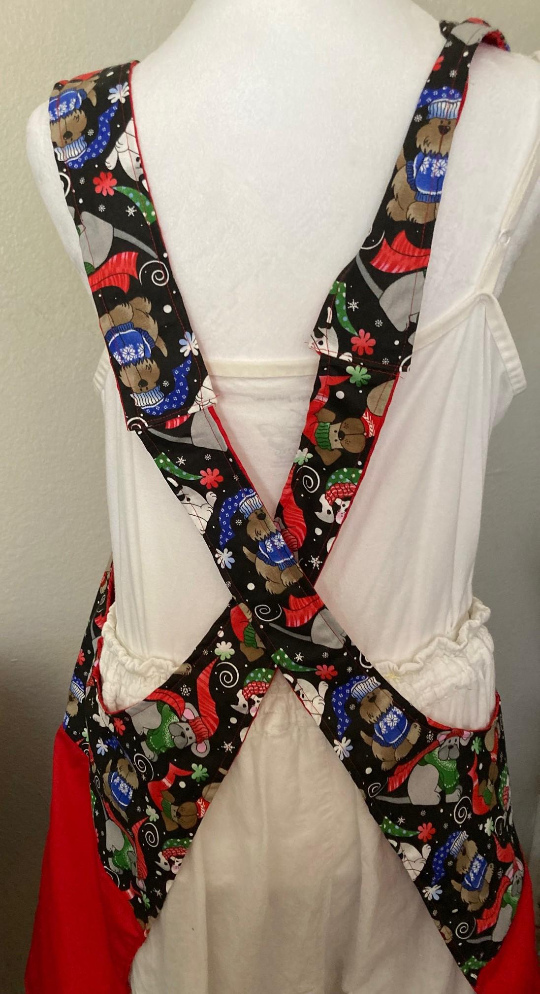 Winter Dogs Christmas Apron, handmade reversible cross back style, gift for dog lover
