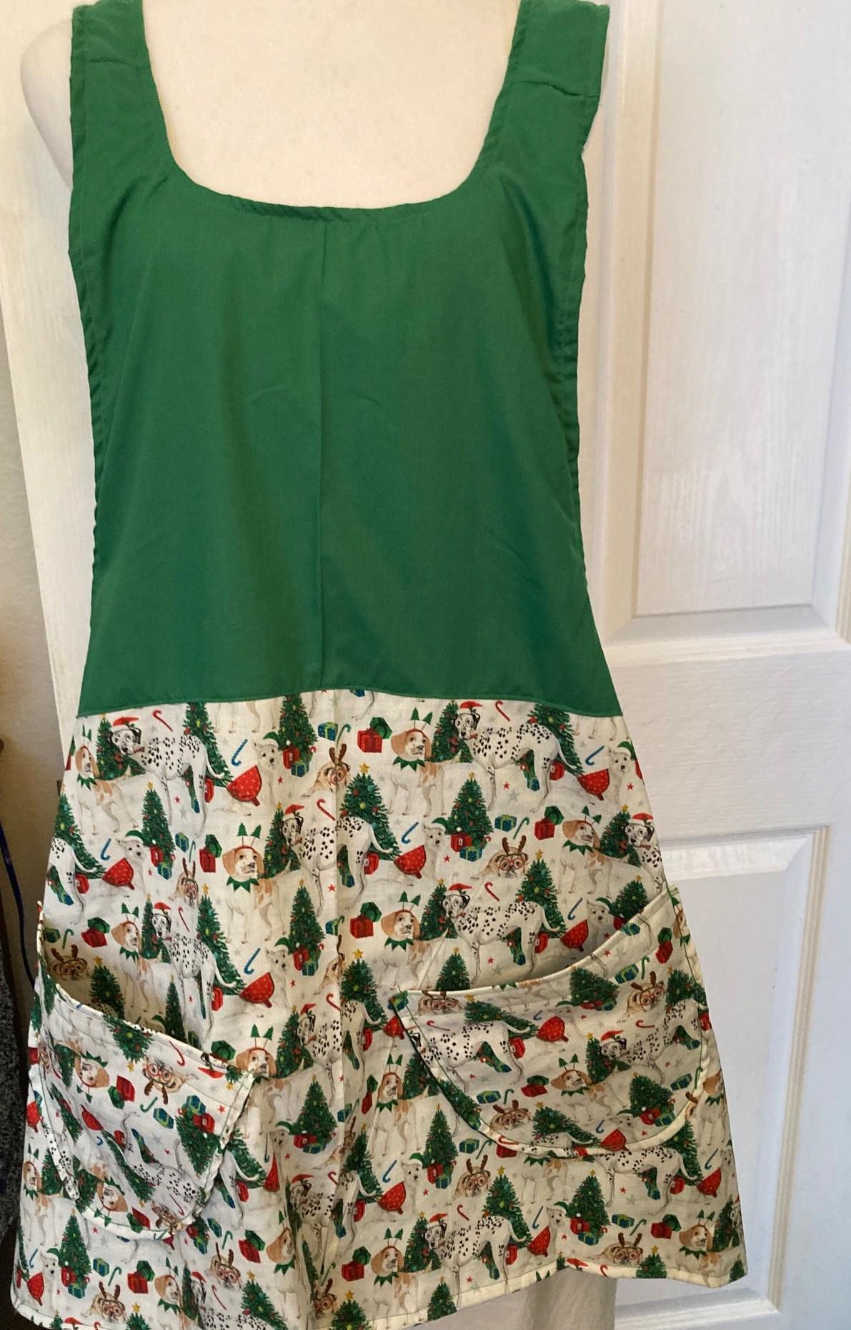 A Doggie's Christmas, handmade reversible cross back Apron, Dog Lover's Dream