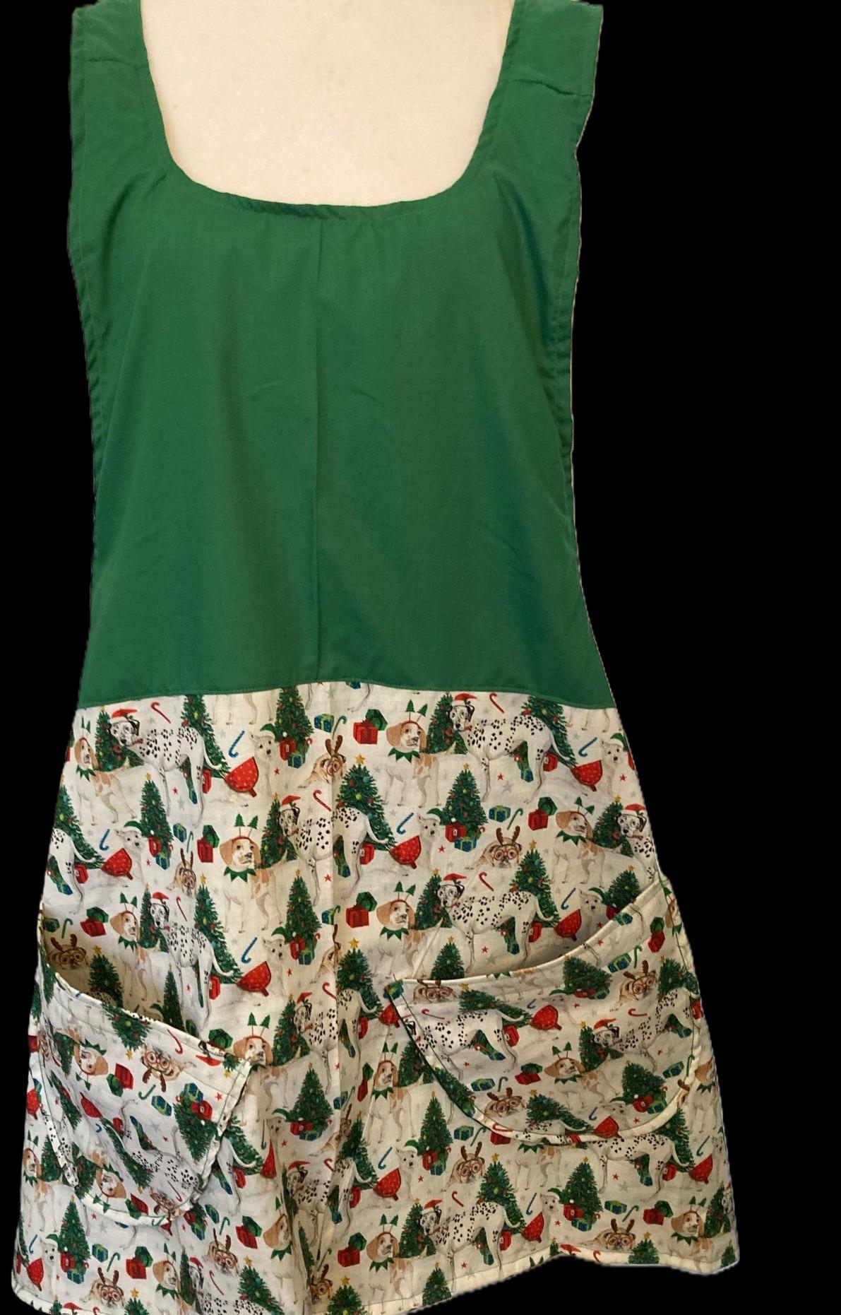 A Doggie's Christmas, handmade reversible cross back Apron, Dog Lover's Dream