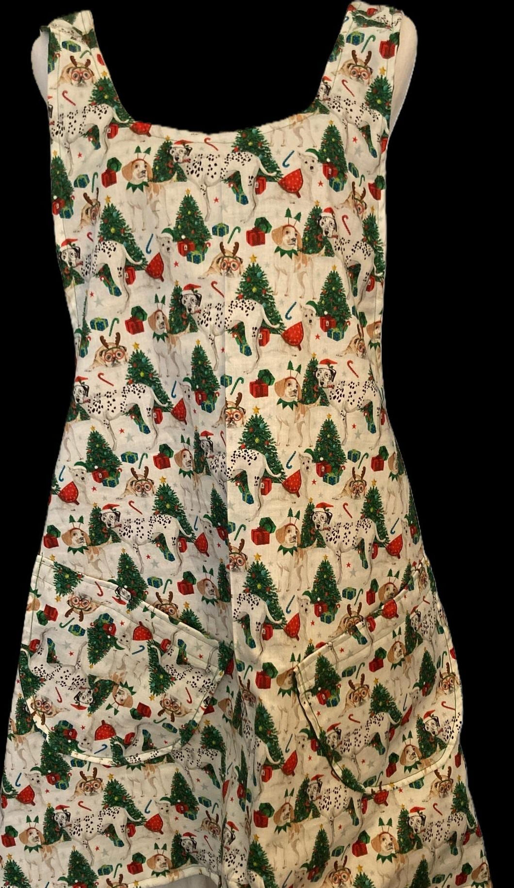 A Doggie's Christmas, handmade reversible cross back Apron, Dog Lover's Dream