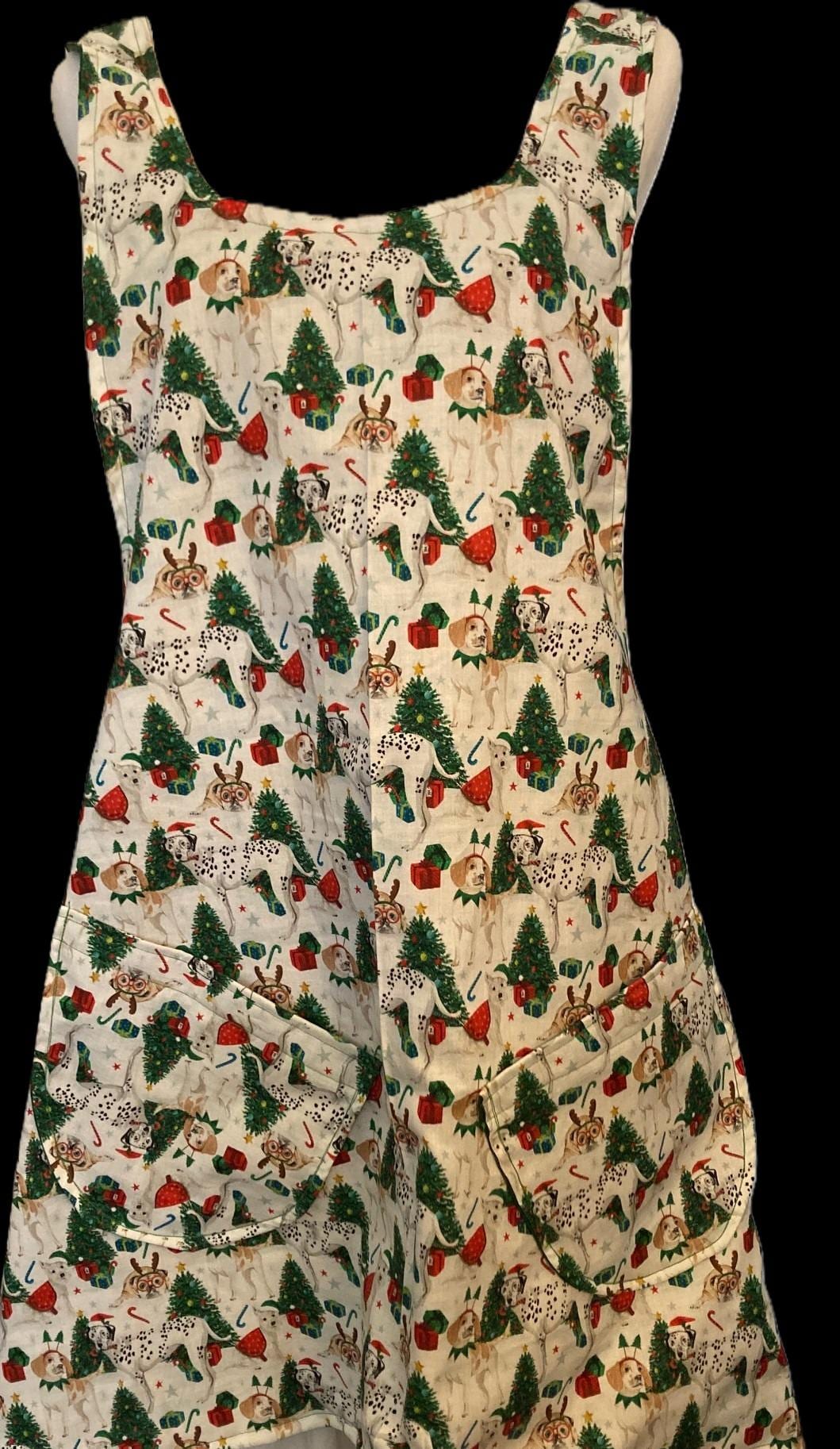 A Doggie's Christmas, handmade reversible cross back Apron, Dog Lover's Dream