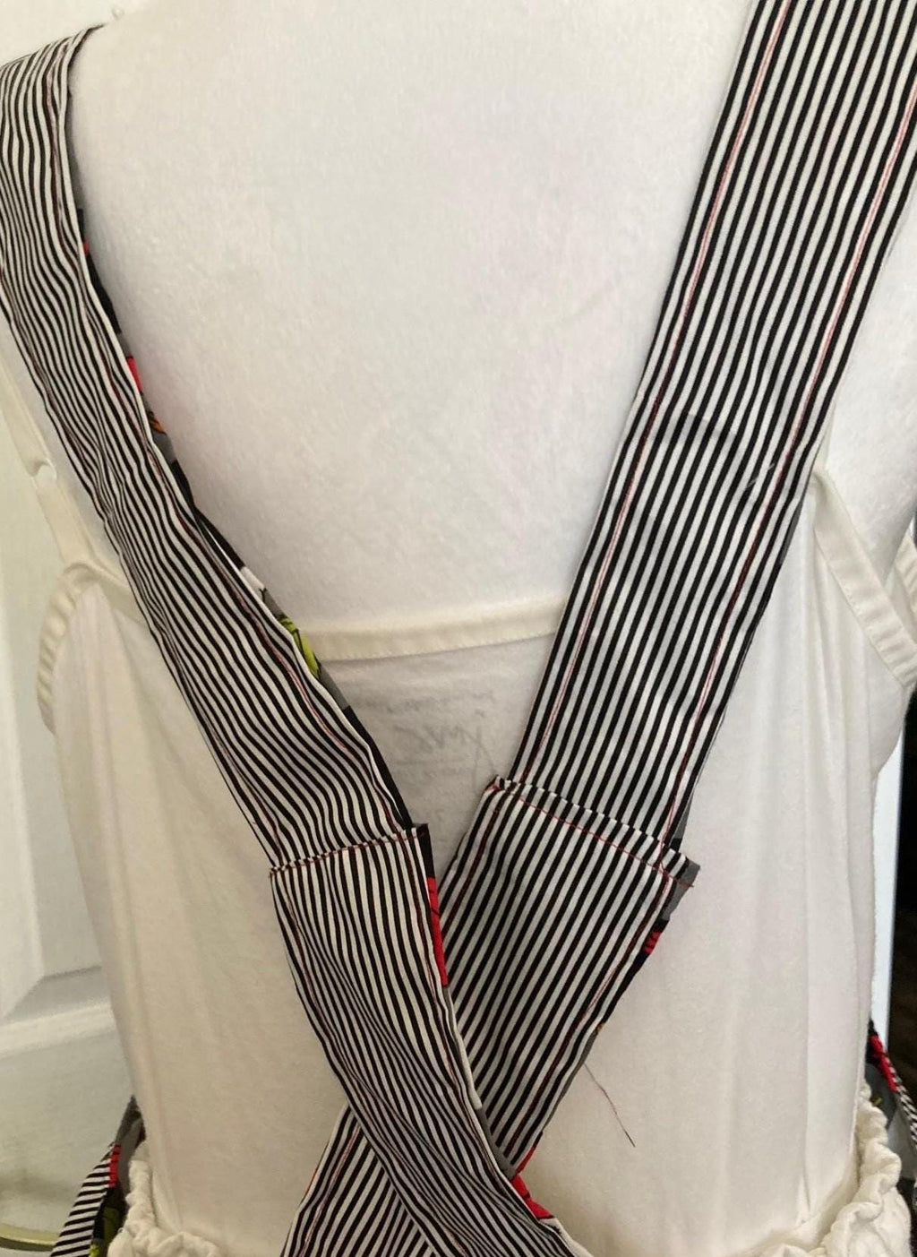 Grinch and Dog Christmas apron, handmade reversible cross back, black and white check